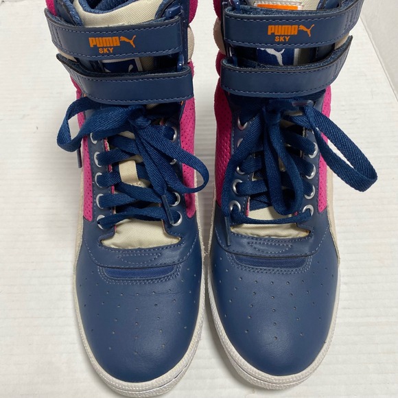 Puma Sky Hidden Wedge High Top Sneakers Pink Navy Women 8 Streetwear Color Block - Picture 8 of 12
